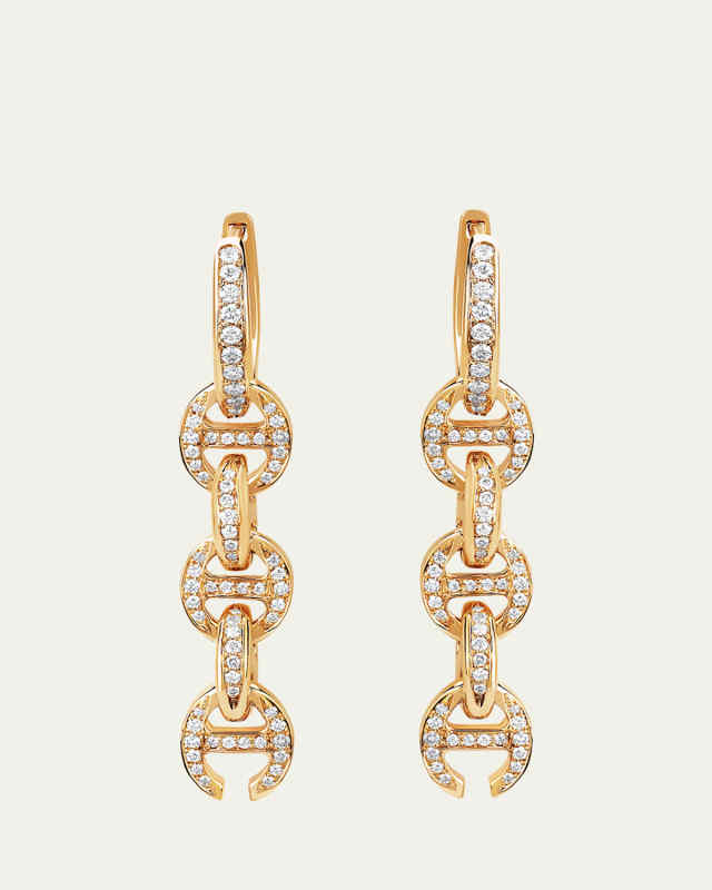 18K Yellow Gold 5 Link Pave Drip Earrings with White Diamonds